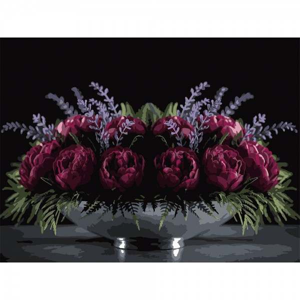 246756 Картина за номерами Strateg Квітковий настрій на чорному фоні 30Х40 (FH-38)