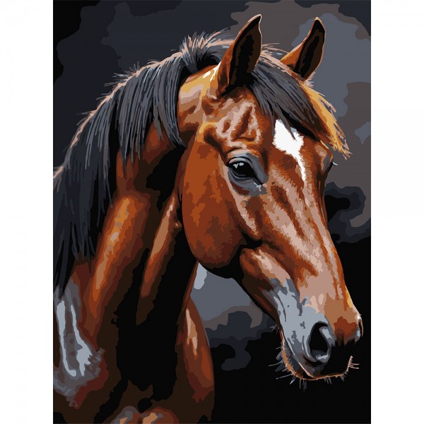 246757 Картина за номерами Strateg Коричневий кінь на чорному фоні 30Х40 (FH-39)
