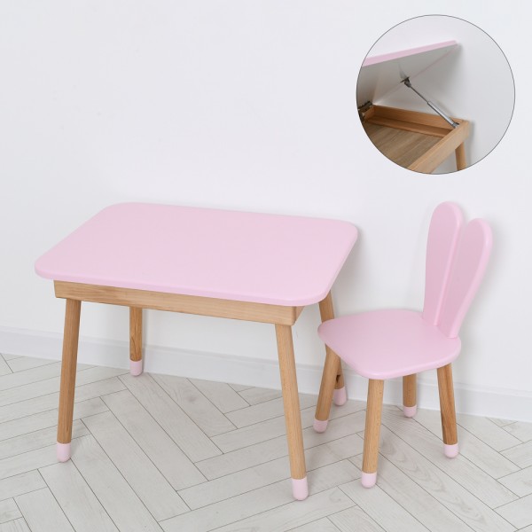 153590 Столик 04-027R-TABLE зі стільчиком, зайчик, ящик, рожевий, 68-50 см.