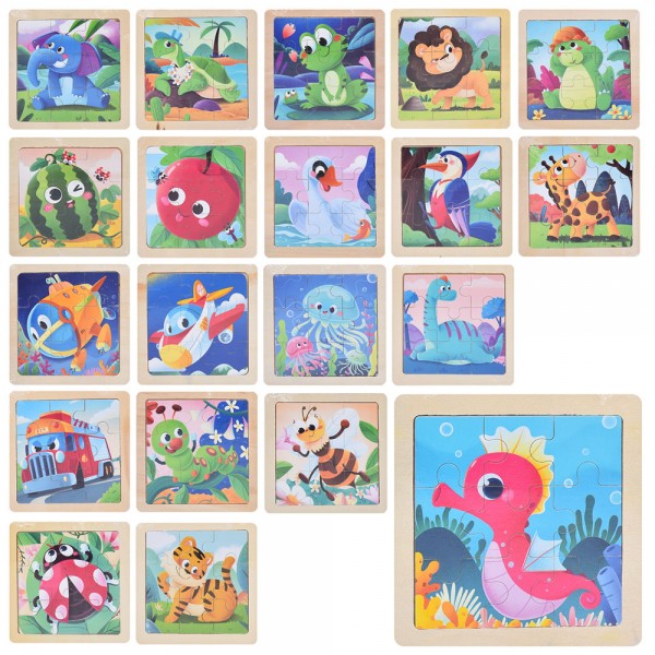 247774 Дерев'яна іграшкаПазлиMD0762.9дет,мікс(транспорт, тварини, фрукти, мор.меш.птахи)у кул.11-11-0,5см