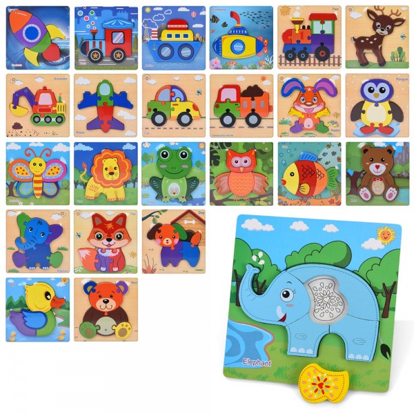 247836 Дерев'яна іграшка Пазли MD 0776від 4дет,24 види(транспорт,тварини,птахи,метелик),упак14,5-14,5-1см