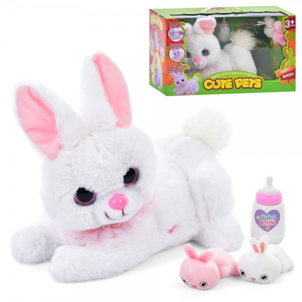 247926 Тварина 933-146E зайчик,24см,муз.(англ), звук,сенсор,запис,реагує на зайчат(2шт), бат.,кор.