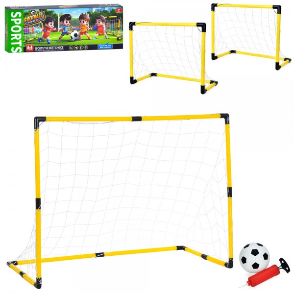 247846 Футбольні ворота MR 1531 2в1 (1шт 128-61-в92см, 2шт 64-30-в47см), сітка 3шт, м'яч, насос, кор.,