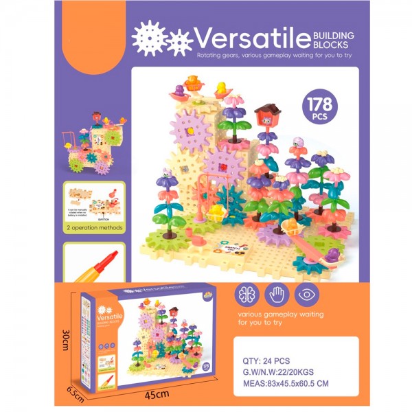 249837 Конструктор RX2000-37 сад,квіти шестерні (рухливі)викрутка,178дет,бат,кор,45-30-6,5см