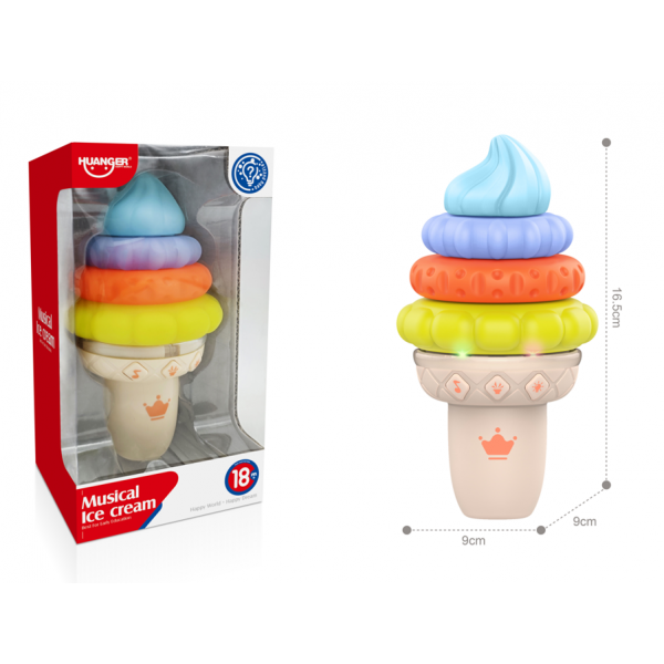 249965 Гра HE0565 морозиво,16,5см, 2в1(пірамідка,4 деталі-пазли, текстурні, прорізувач), муз.,світло,бат.,