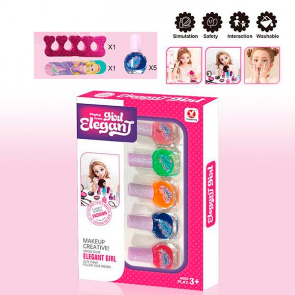 243618 Косметика YX426-1 набір для манікюру, лак 5шт, пилка, розділювач для пальців, в кор-ці, 14-20,5-3см