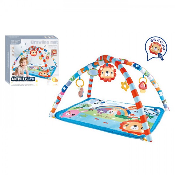 247572 Килимок для немовляти 8351 (9шт) 68-48см,дуга 2шт, підвіски 5шт (дзеркало, лев-пискавка, брязкальце+прорізувач, зірка-прорізувач), в кор-ці, 42-38-6,5см