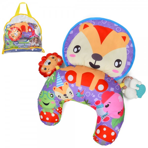 247573 Килимок для немовляти 918-9986 (12шт) 45-31см, 2в1(подушка 31-23см), підвіски 2шт (лев-пискавка, мавпа-брязкальце+прорізувач), у сумці, 32-30-9см