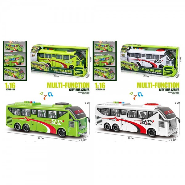 249190 Автобус JS162-62A (18шт) інерція, 27см, 1:16, звук, світло, гумові колеса, відч.двері, 2 кольори, на бат(табл), в кор-ці, 28,5-13-8см