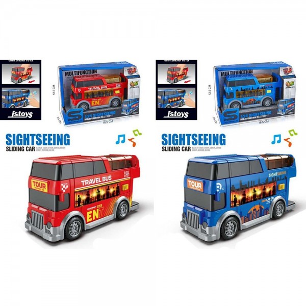 249193 Автобус JS226A-26 інерція, двоповерховий,1:24, звук,світло,гум.колеса,2 кольори,бат.кор.18-12-8,5см