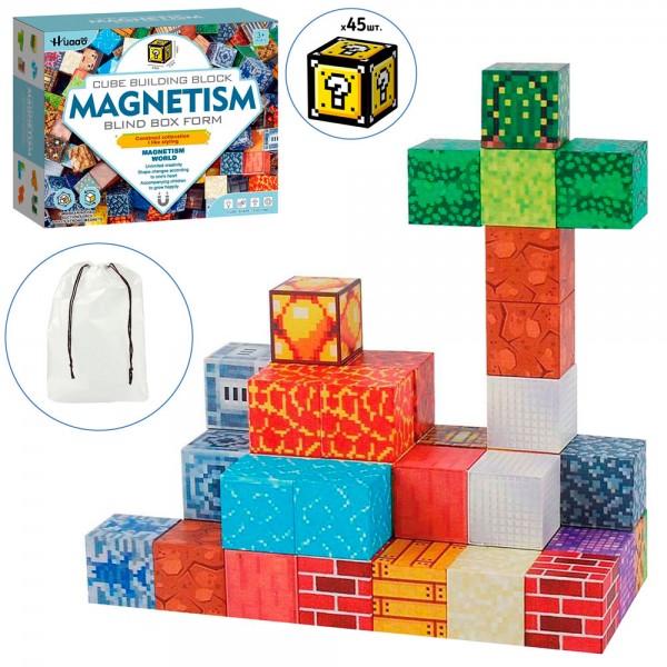 249211 Конструктор YN2023-45  магнітний, куб 2см, 45дет,кор. 16-13-6см