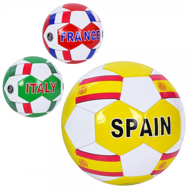 158632 М'яч футбольний EN 3332 розмір 5, ПВХ, 1,8мм, 340-360г, 3 види (країни), кул.