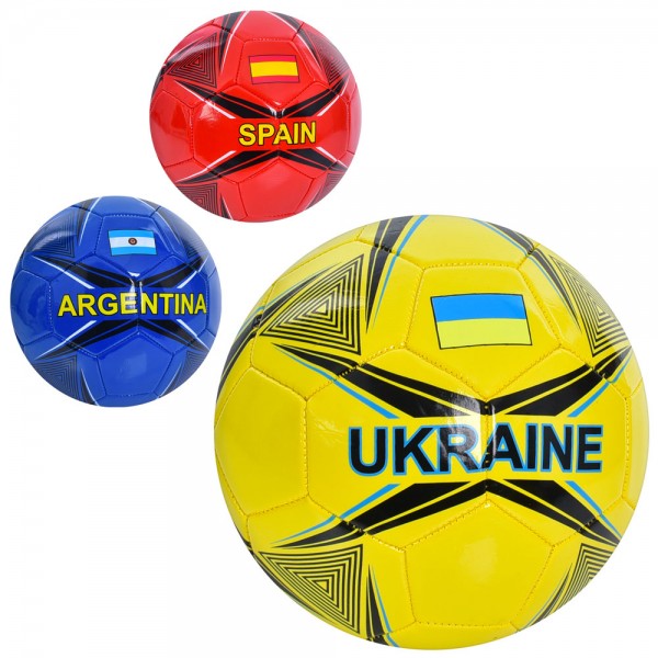 156636 М'яч футбольний EN 3333 розмір 5, ПВХ, 1,8мм, 340-360г, 3 види (країни), кул.
