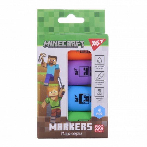 221869 Маркер текстовий Yes "Minecraft" в наборі, 4 шт.