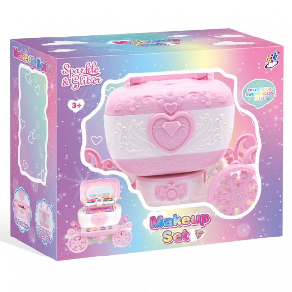 244017 Косметика 29011C скринька-карета, муз.,світло,тіні, лак 3шт,помада,дзерк.,на бат,в кор.,28,5-24-13см