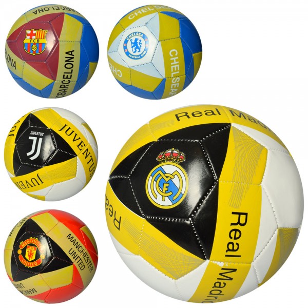 46802 М'яч футбольний EV 3193 розмір 5, ПВХ, 2 шари, 32 панелі, 6 видів, клуби, 300-320 г