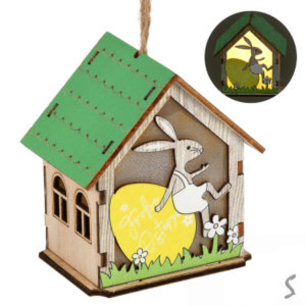 248803 Лампа-ліхтар з підсвіт.великодній "Easter Bunny House" 8см (3 батарейки LR1130 вход. у компл.)R33819