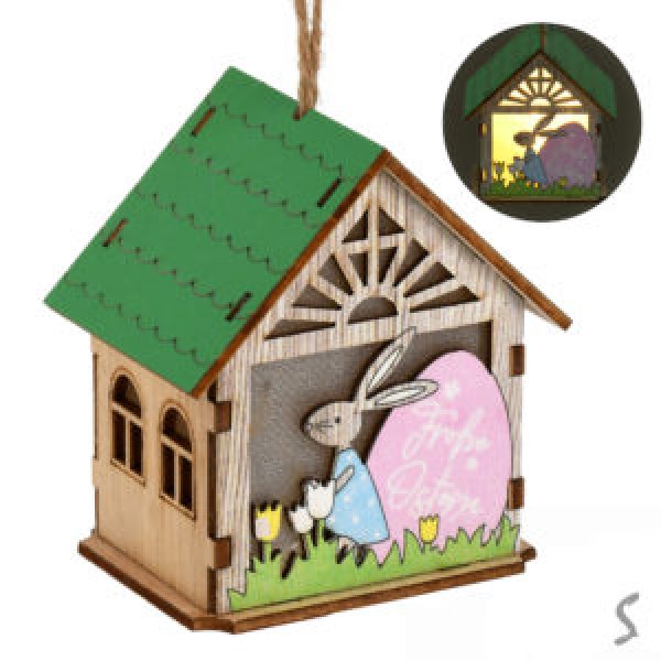 248804 Лампа-ліхтар з підсвіт.великодній "Easter Bunny House" 8см (3 батарейки LR1130 вход, у компл.)R33820