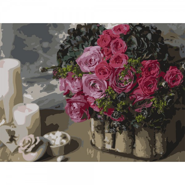 246766 Картина за номерами Strateg Рожевий букет 30Х40 (SS-1266)
