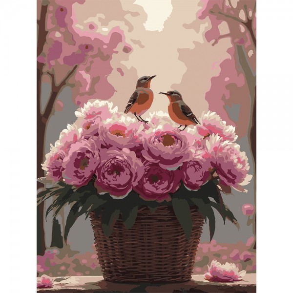 246768 Картина за номерами Strateg Півонії з пташками 30Х40 (SS-1273)