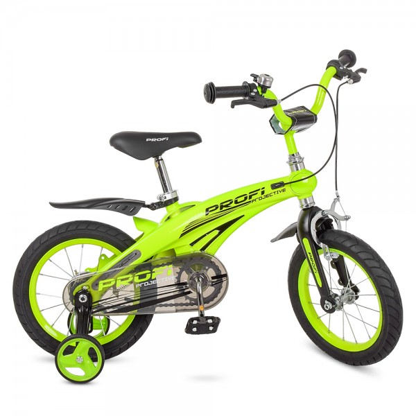 49298 Велосипед дитячий PROF1 14 д. LMG14124 магнієва рама, дод. колеса, зелений. 