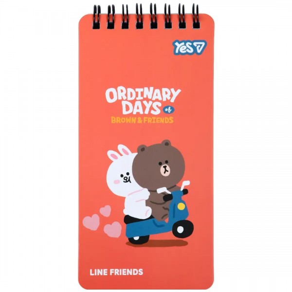 251602 Блокнот Yes 80x160 мм, 60 арк. подв. спіраль "Line Friends Moto", клітинка