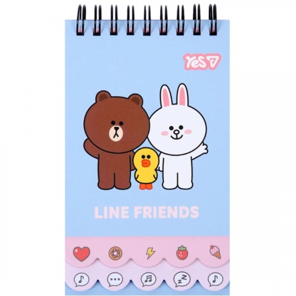 251606 Блокнот Yes 85x142 мм, 60 арк. подв. спіраль "Line Friends Trio " з 2 фігурними ярусами