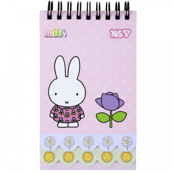 251607 Блокнот Yes 85x142 мм, 60 арк. подв. спіраль "Miffy Flowers" з 2 фігурними ярусами