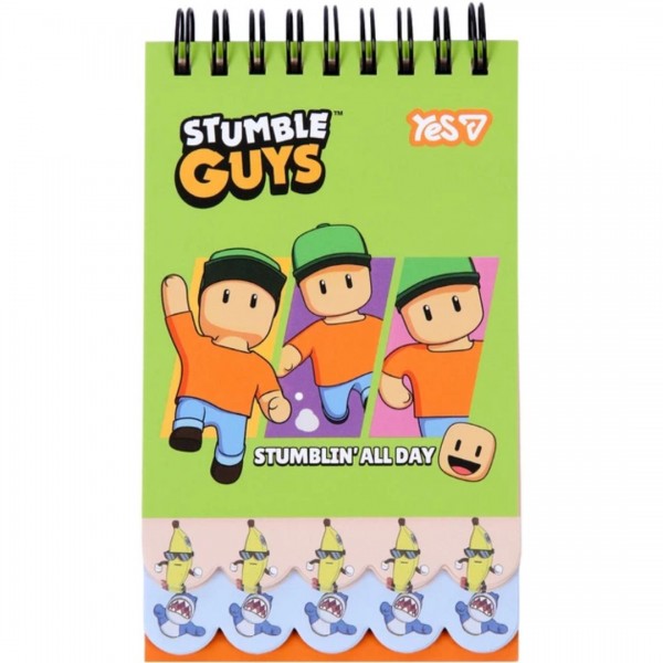 251610 Блокнот Yes 85x142 мм, 60 арк. подв. спіраль "Stumble Guys Green" з 2 фігурними ярусами