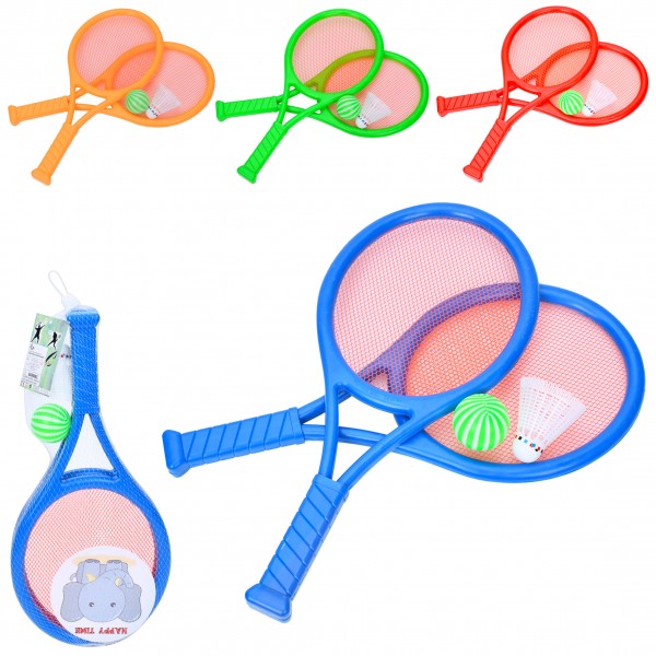 248100 Ракетка MR 1168дитяча2шт43см,м'ячик пластик,волан,4 види,в сітці,49-20-6см