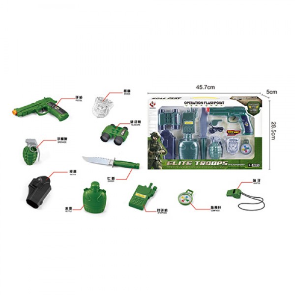 115331 Набір військового M002 пістолет, ніж, рація, граната, компас, свисток, муз., бат., кор., 46-28,5-5см