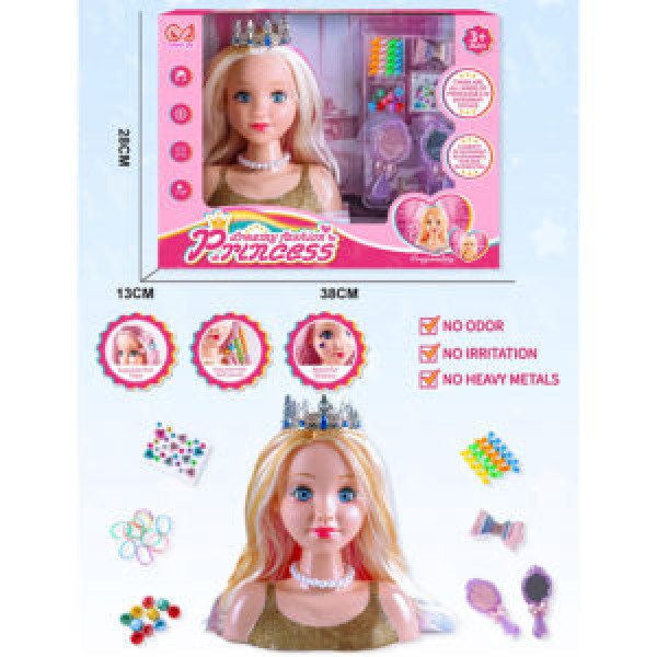 249789 Лялька голова для зачісок 176-2 корона,набір перук,дзеркало,гребінець, резинки для волосся.заколки.