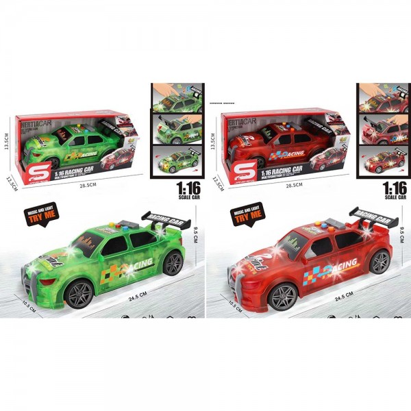 249217 Машина JS124F-4G інерція,1:16, звук, світло, відчиняється багажник, 2 кольори,бат.кор. 28-13-12см