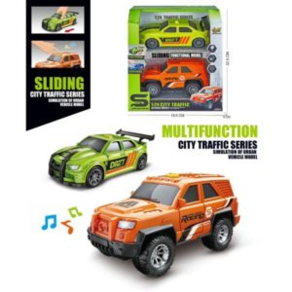 249604 Машина JS235-11інерція, 1:24, набір 2шт, 15см, звук, світло, гумові колеса, на бат(табл)кор.