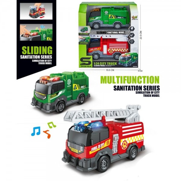 249222 Транспорт спецслужб JS235-6 інерц1:24,(сміттєвоз, пожежна машина)звук,світ.рух.дет.кор.19-22,5-8,5см