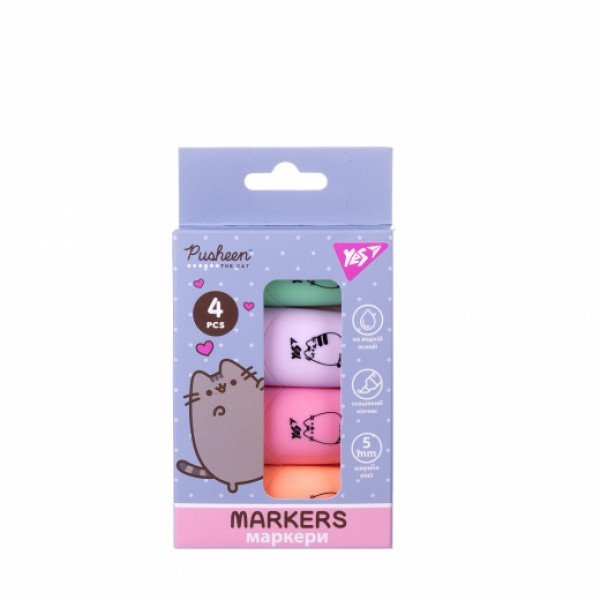 221870 Маркер текстовий Yes "Pusheen" в наборі, 4 шт.