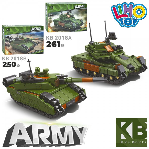 161142 Конструктор KB 2018 військовий, танк, 2 види (250 дет., 261 дет.), кор., 32-22-5 см.
