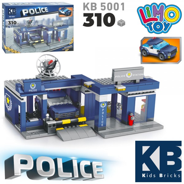 161143 Конструктор KB 5001 поліція, дiльниця, гараж, машина, 310 дет., кор., 32-22-6 см.