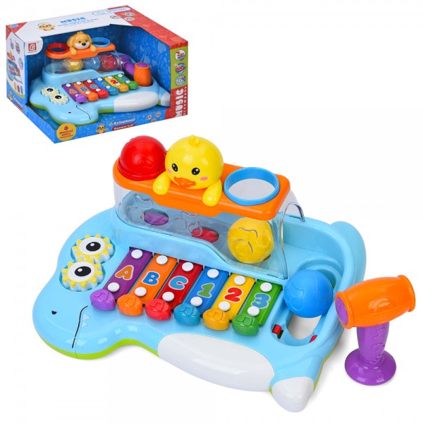 244192 Гра D242-D243 ксилофон-6 тонів, стукалка-молоток, 3 кульки, шестерні, 2види (собака, качка), в кор.