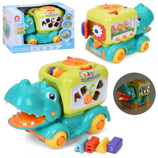 244193 Гра EA029 динозавр, на колесах, 28см, муз., звук(англ), світло,їздить,сортер,шестерні,диск-тріскачка