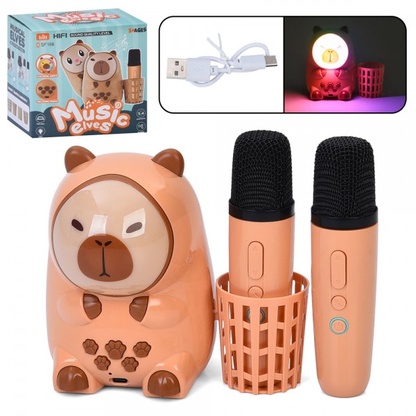 244194 Колонка 826-2 капібара 14-15-9см, акум, Bluetooth,світло,мікрофон 2шт, USBзарядне, в кор.,16-16-10см