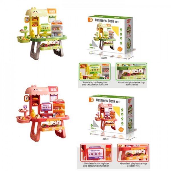 244197 Магазин L666-114-A прилавок, каса, звук, продукти, 28дет, 2 кольори, на бат., в кор, 35,5-29-14,5см