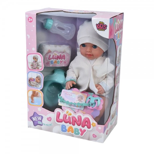 242284 Лялька AKG-0014 пупс, п'є-пісяє, горщик, пляшечка, соска, підгузок, кор., 26,5-38-15,5 см.