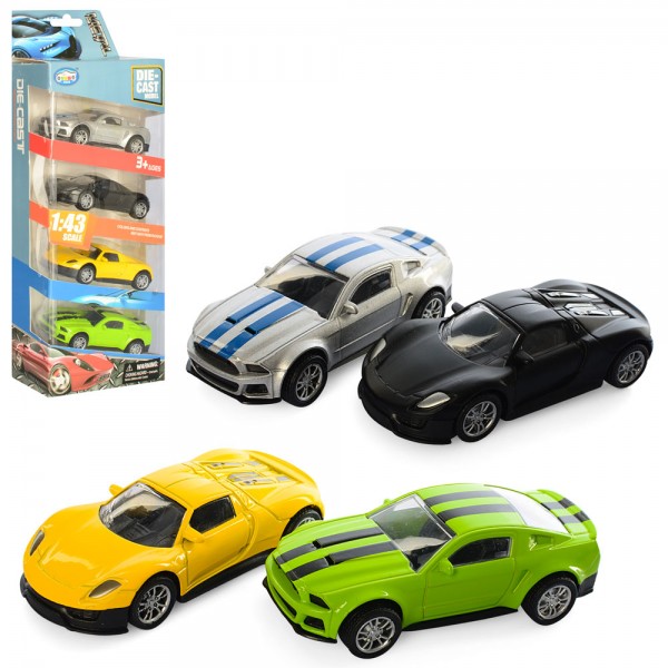 57797 Набір машинок 198-1023 мет., інерц., 4 шт., 1:43, гум. колеса, кор., 12-31-5 см.