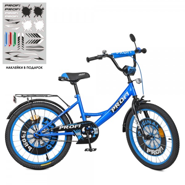 99919 Велосипед дитячий PROF1 20д. XD2044 Original boy, синьо-чорний, світло, дзвінок, дзеркало, підніжка.