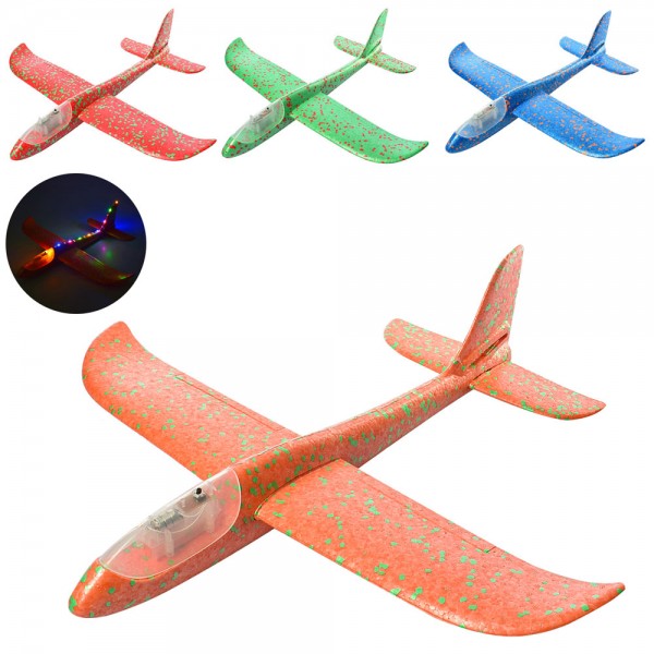 80013 Літак A0006005 пінопласт, 4 кольори, світло, бат. (табл.), кул., 13-48-4 см.