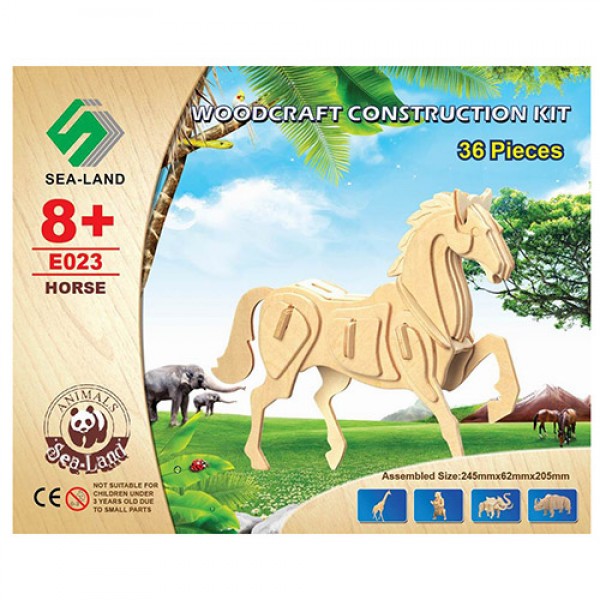 87718 Конструктор E023 дерев'яні пазли 3D, кінь, 36 дет., кор., 23-18,5-1 см.