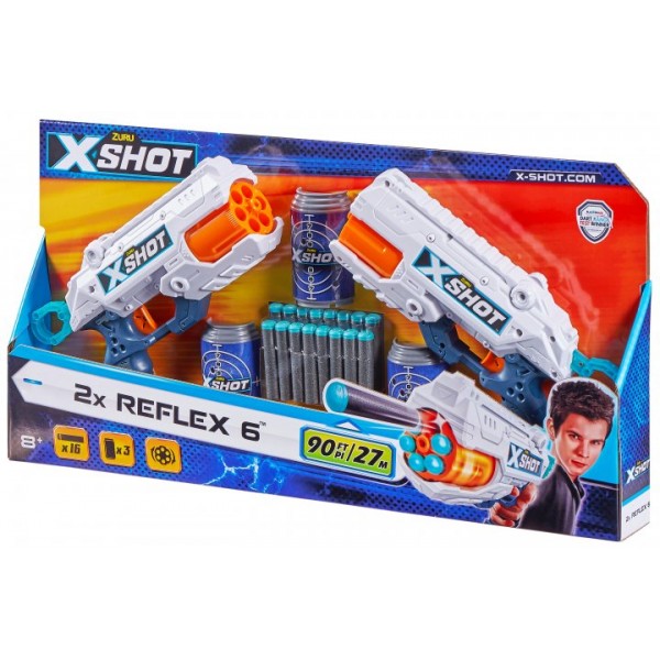 210180 X-Shot Швидкострільний бластер EXCEL Reflex 6 Double (2 бластера, 3 банки, 16 патронів) арт.36434Z