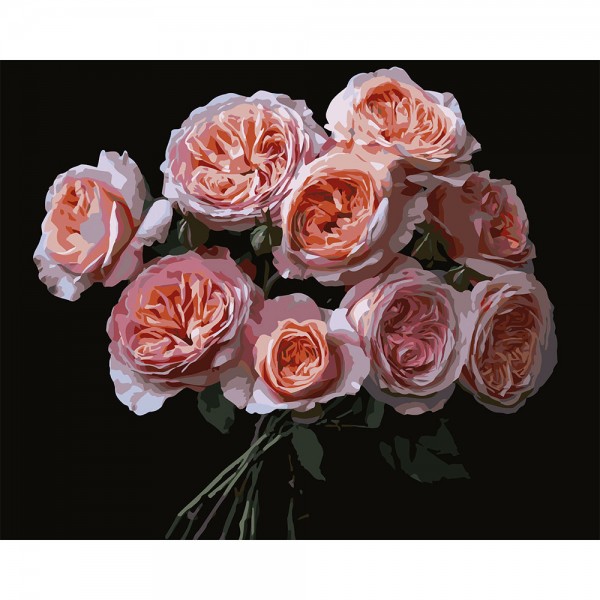 246787 Картина за номерами Strateg Рожеві квіти на чорному фоні 40Х50 (AH1256)