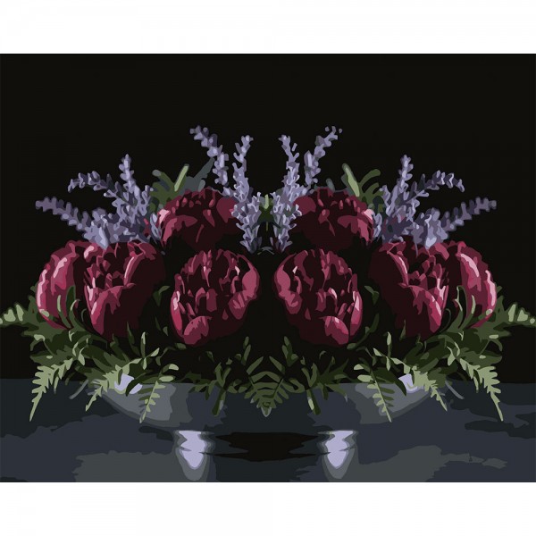 246789 Картина за номерами Strateg Червоні піони на чорному фоні 40Х50 (AH1280)